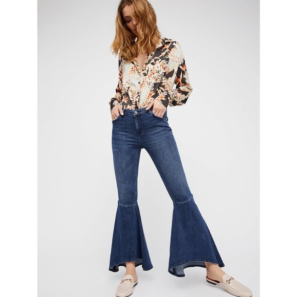 Free People Denim - Free People Ruffle Flare High Rise Jean